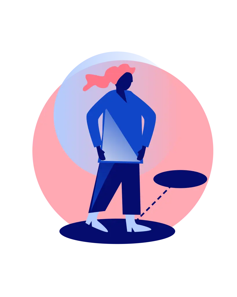 Pictogram van een vrouw die via een stippellijn van de ene stip op de grond naar de volgende loopt.