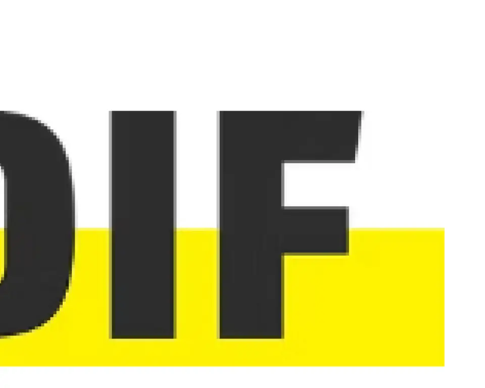Letters DIF in zwarte letters voor een gele band