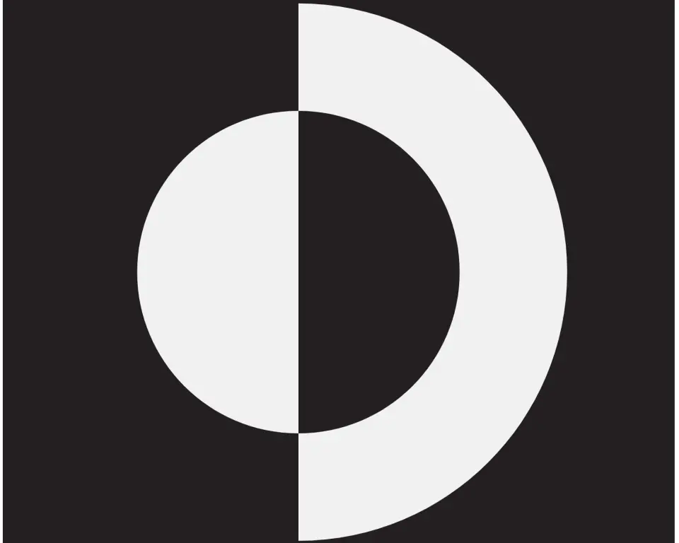 Logo van Digitaal Toegankelijk, gemaakt van een witte halve gevulde cirkel en een gespiegelde witte open halve cirkel
